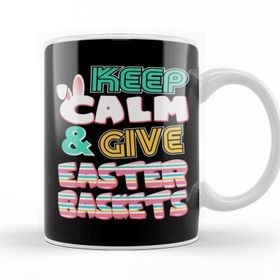 Baskı Dükkanı Cute Keep Calm & Give Easter Baskets Easter Bunny Beyaz 330 ml Porselen Kupa Bardak