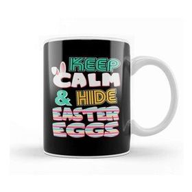 Baskı Dükkanı Cute Keep Calm & Hide Easter Eggs Easter Bunny Beyaz 330 ml Porselen Kupa Bardak