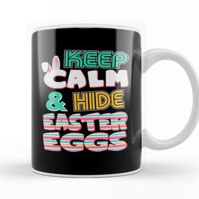 Baskı Dükkanı Cute Keep Calm & Hide Easter Eggs Easter Bunny Beyaz 330 ml Porselen Kupa Bardak
