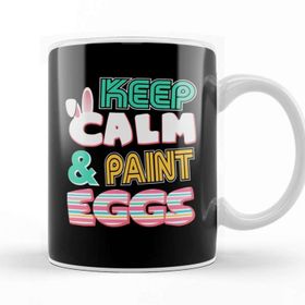 Baskı Dükkanı Cute Keep Calm & Paint Eggs Easter Bunny Funny Beyaz 330 ml Porselen Kupa