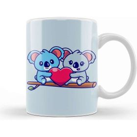 Baskı Dükkanı Cute Koala Couple Holding Heart On Tree Beyaz 330 ml Porselen Kupa