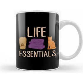 Baskı Dükkanı Cute Life Essentials Are Coffee Books And Cats Beyaz 330 ml Porselen Kupa