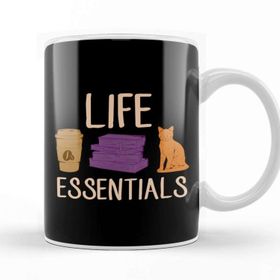 Baskı Dükkanı Cute Life Essentials Are Coffee Books And Cats Beyaz 330 ml Porselen Kupa