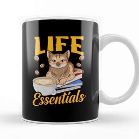 Baskı Dükkanı Cute Life Essentials Are Coffee Books And Cats Beyaz 330 ml Porselen Kupa