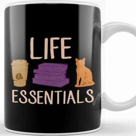 Baskı Dükkanı Cute Life Essentials Are Coffee Books And Cats Beyaz 330 ml Porselen Kupa