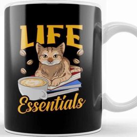 Baskı Dükkanı Cute Life Essentials Are Coffee Books And Cats Beyaz 330 ml Porselen Kupa