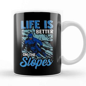 Baskı Dükkanı Cute Life Is Better On The Slopes Skiing Pun Beyaz 330 ml Porselen Kupa