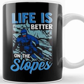 Baskı Dükkanı Cute Life Is Better On The Slopes Skiing Pun Beyaz 330 ml Porselen Kupa