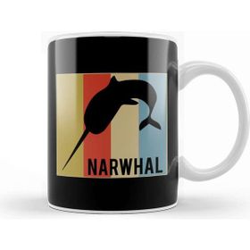 Baskı Dükkanı Cute Narwhal Retro Vintage Horned Beluga Whale Beyaz 330 ml Porselen Kupa