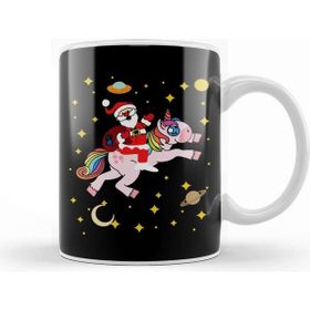 Baskı Dükkanı Cute Santa Claus Riding A Unicorn Through Space Kupa