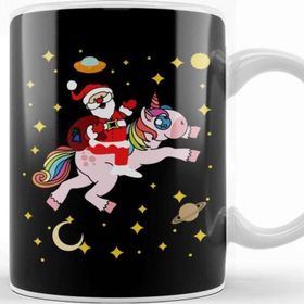 Baskı Dükkanı Cute Santa Claus Riding A Unicorn Through Space Kupa