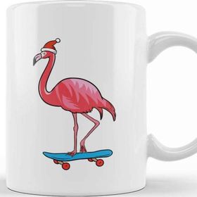 Baskı Dükkanı Cute Santa Hat Flamingo Skateboard Christmas Kupa