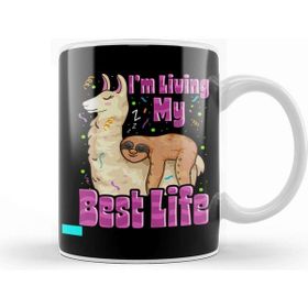 Baskı Dükkanı Cute Sloth Llama Living My Best Life Napping Pun Kupa