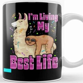 Baskı Dükkanı Cute Sloth Llama Living My Best Life Napping Pun Kupa