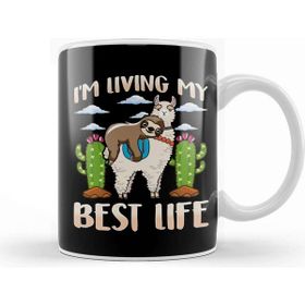 Baskı Dükkanı Cute Sloth Llama Living My Best Life Sleepy Lazy Kupa