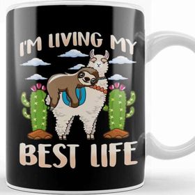 Baskı Dükkanı Cute Sloth Llama Living My Best Life Sleepy Lazy Kupa