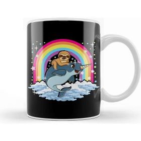 Baskı Dükkanı Cute Sloth Riding Narwhal The Unicorn Of The Sea Kupa
