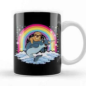 Baskı Dükkanı Cute Sloth Riding Narwhal The Unicorn Of The Sea Kupa