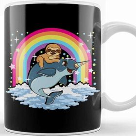 Baskı Dükkanı Cute Sloth Riding Narwhal The Unicorn Of The Sea Kupa