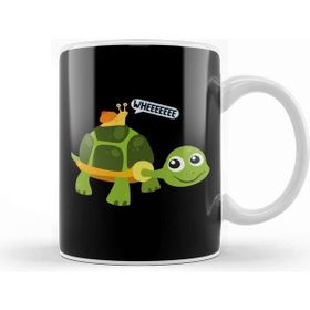 Baskı Dükkanı Cute Snail Riding On Turtle Yelling Whee Animals Beyaz 330 ml Porselen Kupa