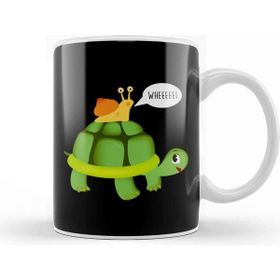 Baskı Dükkanı Cute Snail Riding On Turtle Yelling Whee Animals Beyaz 330 ml Porselen Kupa