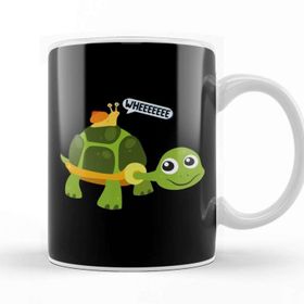 Baskı Dükkanı Cute Snail Riding On Turtle Yelling Whee Animals Beyaz 330 ml Porselen Kupa