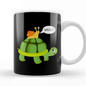 Baskı Dükkanı Cute Snail Riding On Turtle Yelling Whee Animals Beyaz 330 ml Porselen Kupa