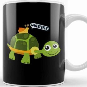Baskı Dükkanı Cute Snail Riding On Turtle Yelling Whee Animals Beyaz 330 ml Porselen Kupa
