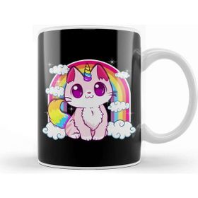 Baskı Dükkanı Cute Unicorn Cat Adorable Smiling Rainbow Kitty Kupa Bardak