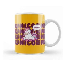 Baskı Dükkanı Cute Unicorn Hello Beyaz 330 ml Porselen Kupa Bardak