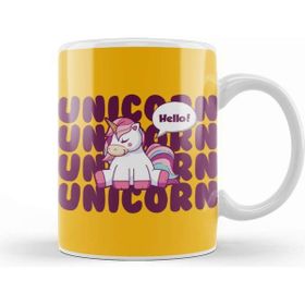 Baskı Dükkanı Cute Unicorn Hello Beyaz 330 ml Porselen Kupa Bardak
