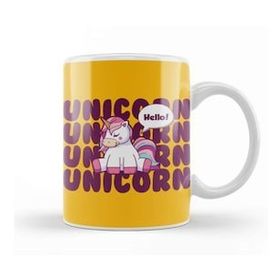Baskı Dükkanı Cute Unicorn Hello Beyaz 330 ml Porselen Kupa Bardak