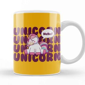 Baskı Dükkanı Cute Unicorn Hello Beyaz 330 ml Porselen Kupa Bardak