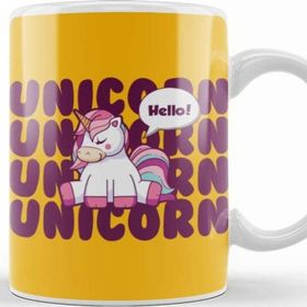 Baskı Dükkanı Cute Unicorn Hello Beyaz 330 ml Porselen Kupa Bardak