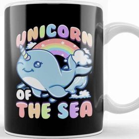 Baskı Dükkanı Cute Unicorn of the Sea Narwhal Rainbow Kupa Bardak