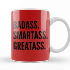 Baskı Dükkanı Deadpool Badass Smartass Greatass Funny Joke Deadpool Parody Beyaz 330 ml Porselen Kupa Bardak
