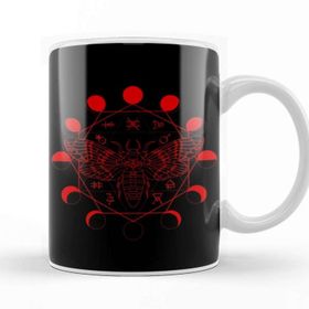 Baskı Dükkanı Deaths Head Moth Blood Moon Alchemical Symbols Beyaz Porselen Kupa Bardak