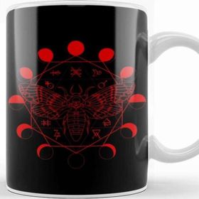 Baskı Dükkanı Deaths Head Moth Blood Moon Alchemical Symbols Beyaz Porselen Kupa Bardak