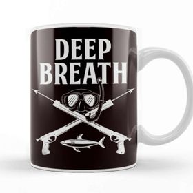 Baskı Dükkanı Deep Breath Spearfishing Fishing Freediving Fish Spearfisher Beyaz Porselen Kupa Bardak