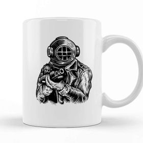 Baskı Dükkanı Diver Soldier Beyaz Porselen Kupa Bardak