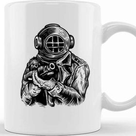 Baskı Dükkanı Diver Soldier Beyaz Porselen Kupa Bardak
