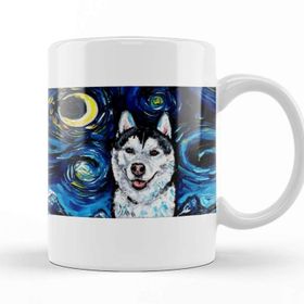 Baskı Dükkanı Dog Husky Night 2 Kupa Bardak