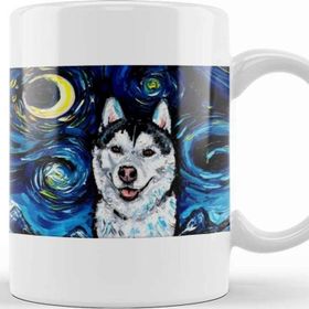 Baskı Dükkanı Dog Husky Night 2 Kupa Bardak