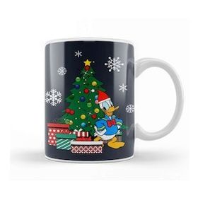 Baskı Dükkanı Donald Duck Around The Christmas Tree Beyaz 330 ml Porselen Kupa Bardak