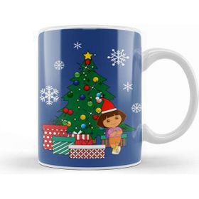 Baskı Dükkanı Dora The Explorer Around The Christmas Tree Beyaz 330 ml Porselen Kupa Bardak