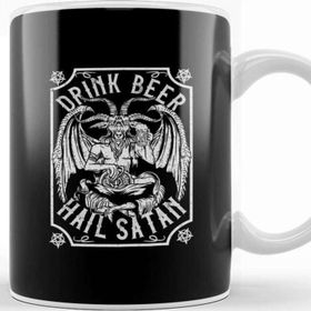 Baskı Dükkanı Drink Beer Hail Satan I Satanic Baphomet I Pentagram Occult Design Kupa