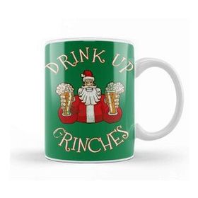 Baskı Dükkanı Drink Up Grinches Distressed Funny Christmas Beyaz 330 ml Porselen Kupa Bardak