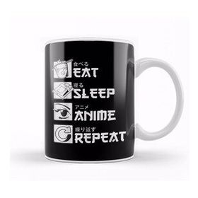 Baskı Dükkanı Eat Sleep Anime Repeat Funny Japanese Manga Tee 01 Kupa Bardak