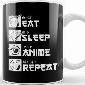 Baskı Dükkanı Eat Sleep Anime Repeat Funny Japanese Manga Tee Kupa Bardak