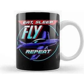 Baskı Dükkanı Eat Sleep Fly Repeat Airplane Pilot Aviation Pun Kupa Bardak